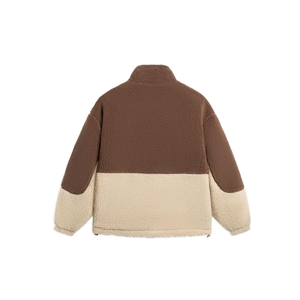 Li Ning Badfive Casual Warm Lamb Fleece Jacket Spliced Stand Collar Zipper Pocket Cotton Coat Men Jacket Dark-Brown Milk-Brown AFDSA65-2