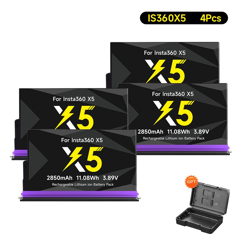 2850mAh Hohe Kapazität Für Insta360 X5 Kameraakku+2-Slot LED tragbares Schnellladegerät Für Insta 360X5 Actionkamera Zubehör