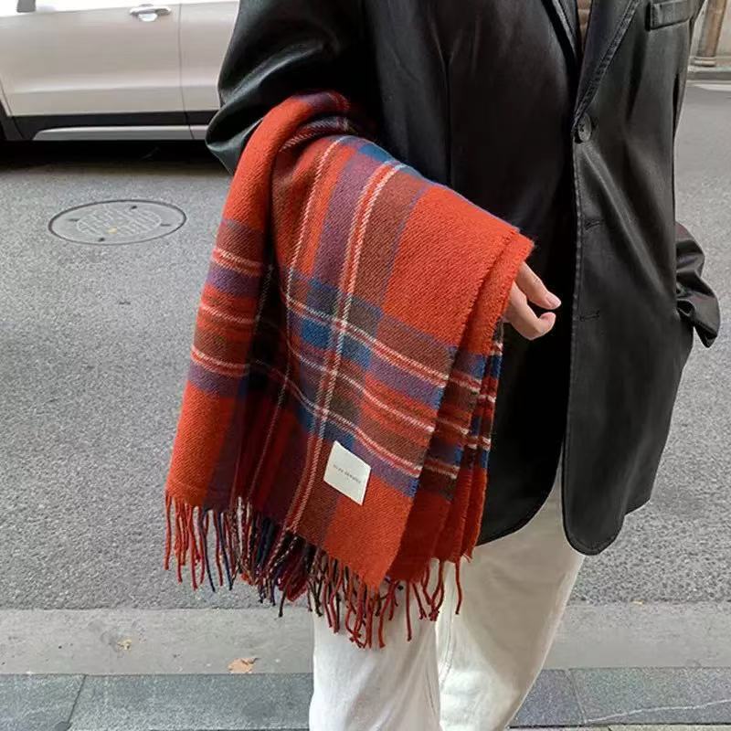 Autumn Atmosphere~ Korean Light Luxury Retro Striped Scarf Mohair Fringed Scarf Women's Winter Cold-proof Versatile Shawl