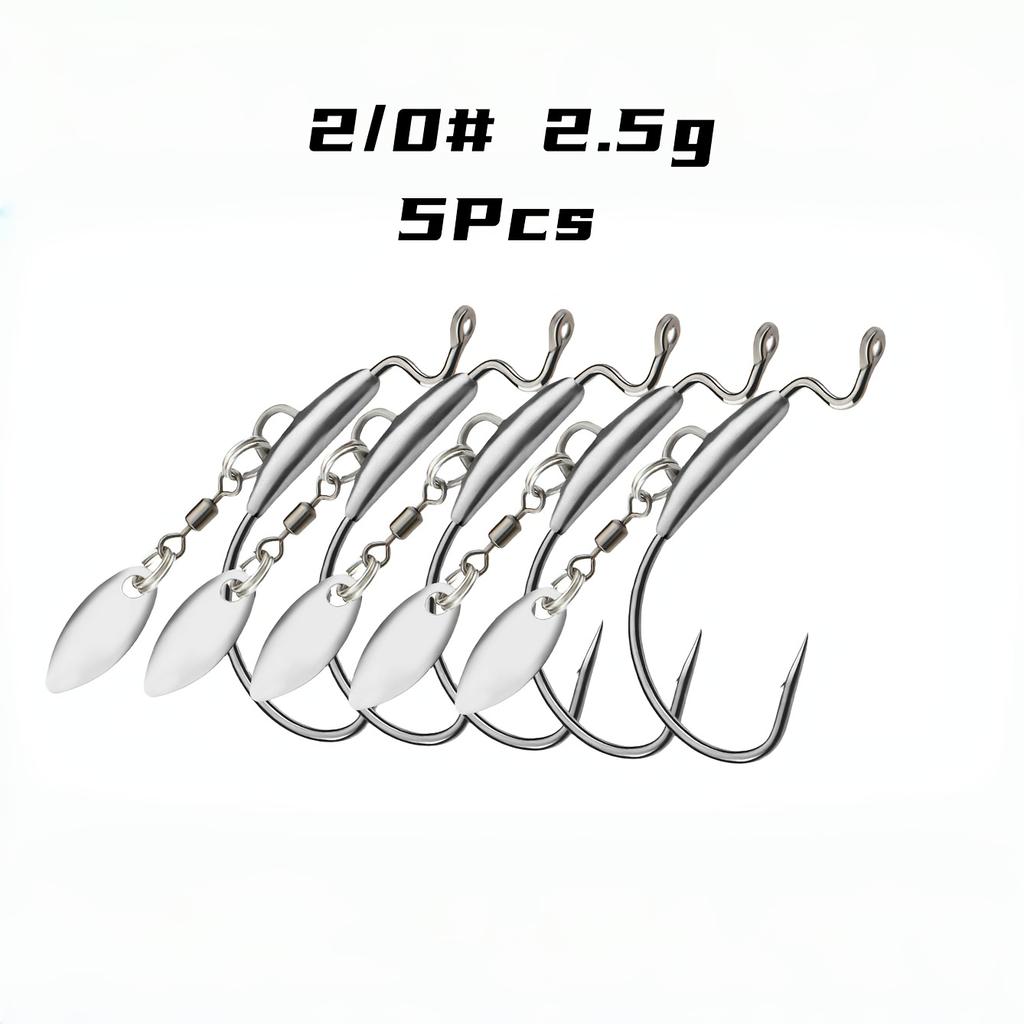 5pcs Heavy-Duty Lead Curved Fishing Hooks with Swivel Lead Head - Hook Point for Catfish, Carp, Pike, Trout - Sinkable Soft Bait for Texas Rig