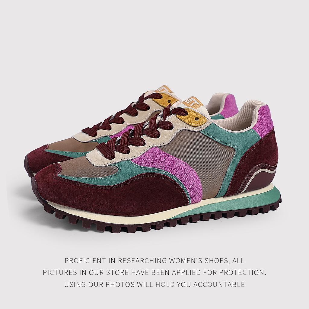 Korean Ugly BigHead Shoes, Mesh ColorBlock Genuine Leather Forrest Ah Gump Shoes, Women'S LaceUp Versatile Waffle Shoes
