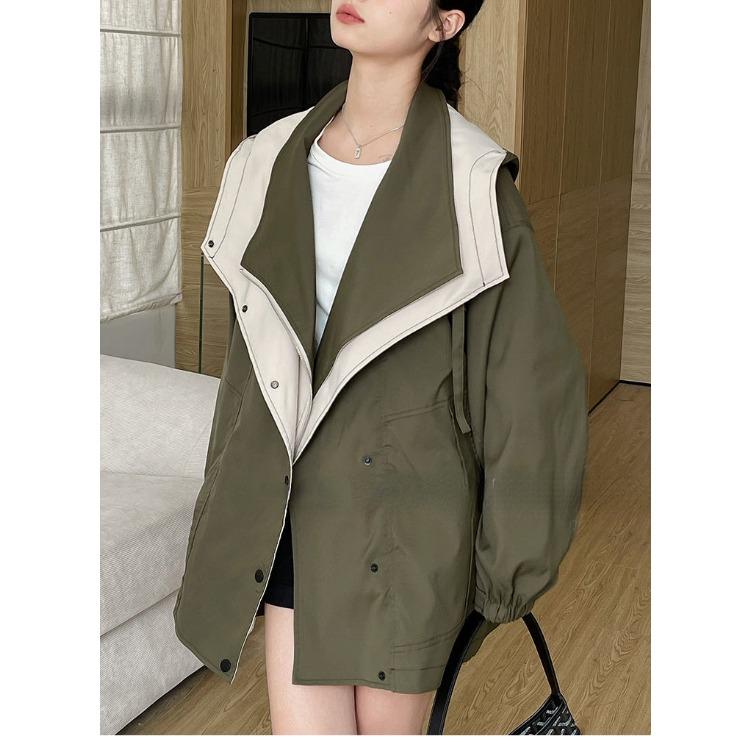 Women's Spring and Autumn Thin Plus Size Casual Zip Paragraph Lapel Work Jacket