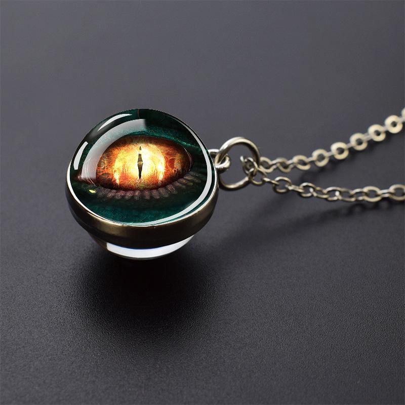 Drachenauge Kristall Halskette: 20mm Glaskugel Anhänger an Silberkette - Geschenk Schmuck zum Jahr des Drachen black