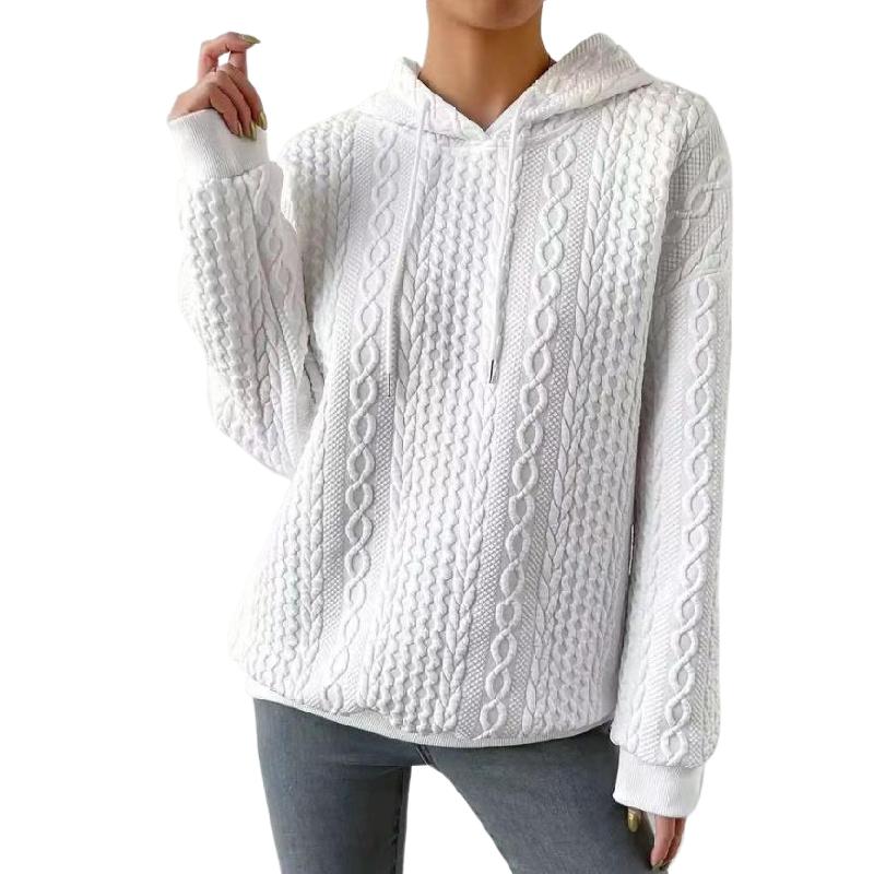 Женский объемный текстурированный пуловер с длинными рукавами и завязками на шнурке, однотонная толстовка с капюшоном S белый