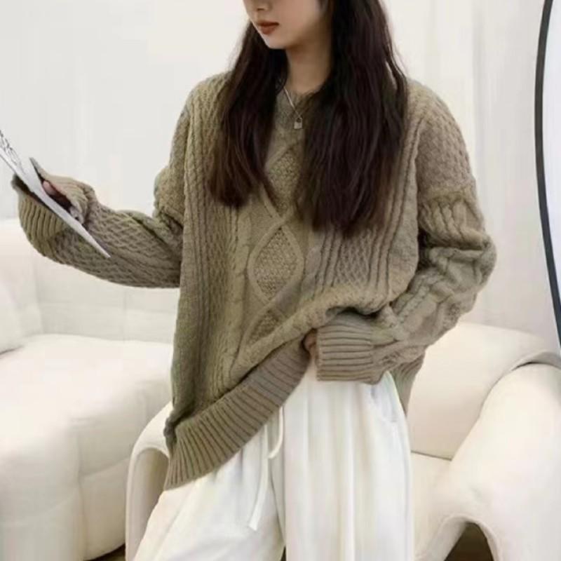 

Новый раннеосенний свитер свободного кроя, женский нежный свитер крупной вязки с круглым вырезом One size верблюд