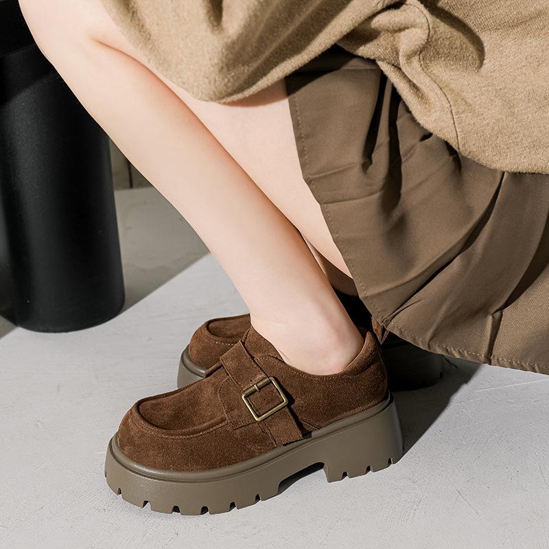 2025 Spring Women's Thick-Soled Suede Retro Loafers - Slip-on British Style