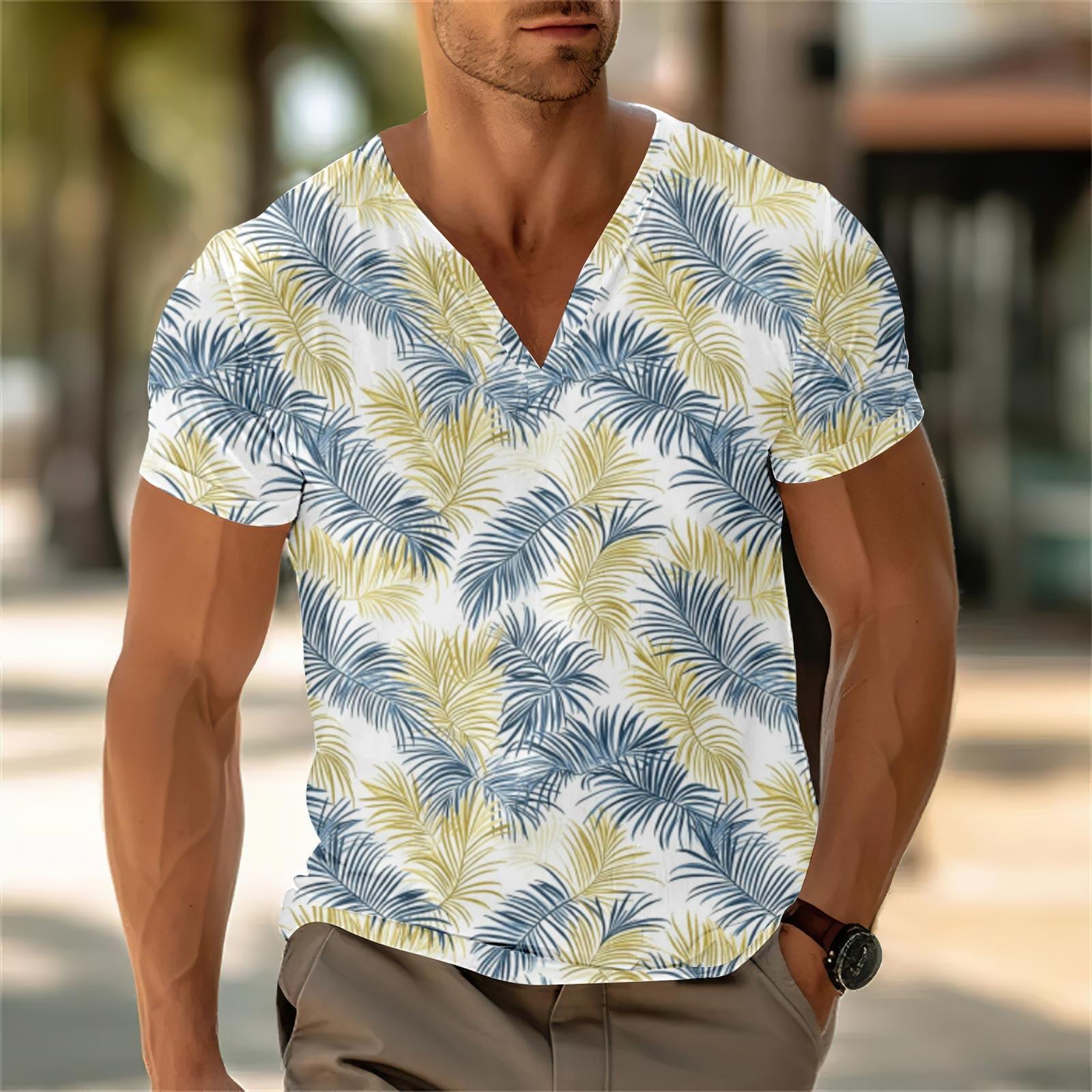 

Мужской повседневный топ с V-образным вырезом и короткими рукавами, свободный повседневный модный топ для отдыха M жёлтый