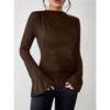 Herbst Neues Vielseitiges Raffdesign Glockenärmel Stehkragen Schlanke Passform Damen-T-Shirt
