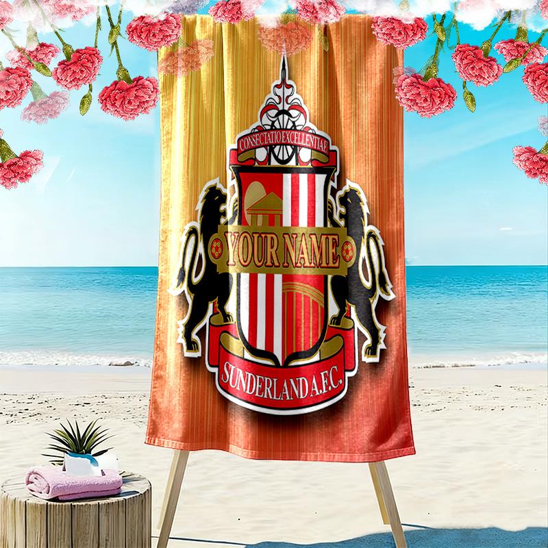 Sunderland Association Football Club Custom Name Print Beach Towel Large Soft Quick Dry Towel For Beach Camping Swimming