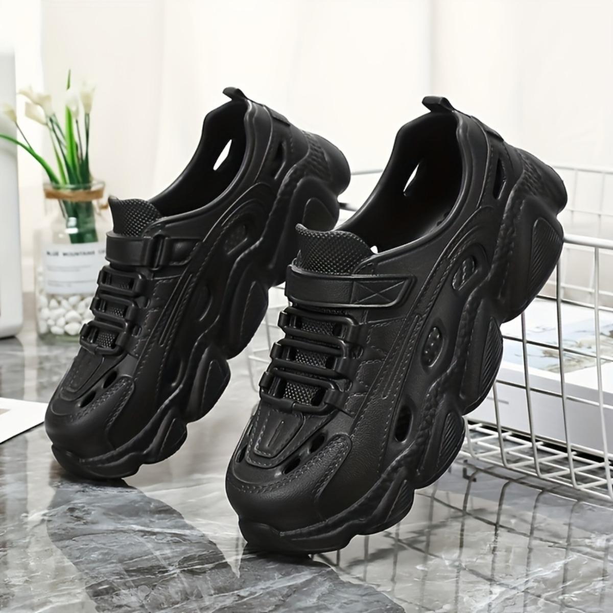 

Бежевые туфли с деревянной подошвой EVA — удобные, легкие, дышащие, водонепроницаемые повседневные туфли с толстой подошвой для всех сезонов, легко чистятся, симпатичные туфли 39-40 чёрный