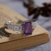 S925 Sterling Silver Inlaid Natural Amethyst Colored Treasure Ring Female Xiaohongshu Sugar Cube Design Ring