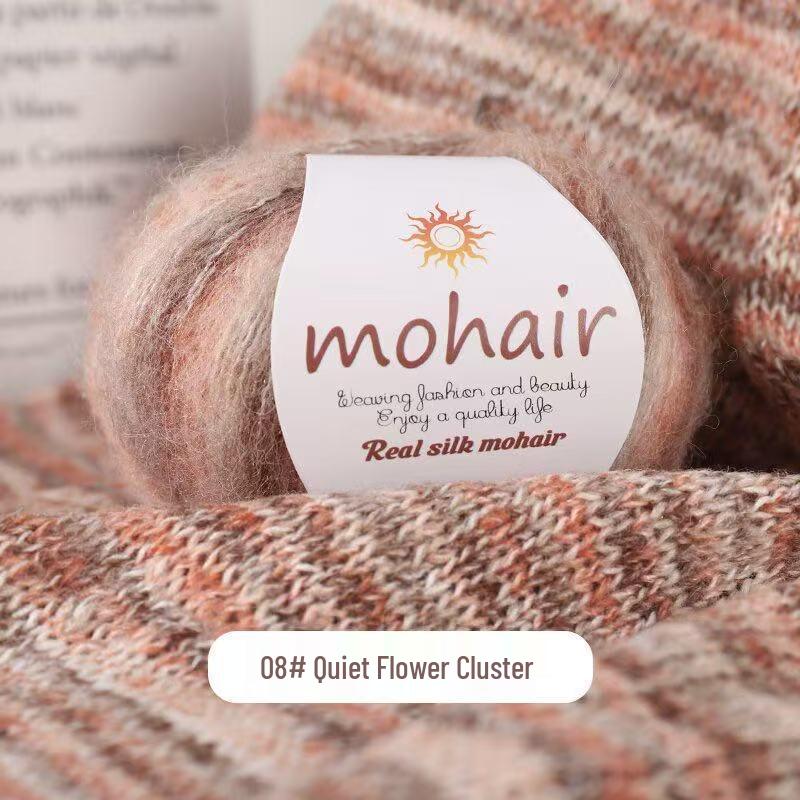 Gradient Silk Cloud-Pattern Mohair Rainbow Yarn Sweater Scarf Hat Shawl DIY Kit.