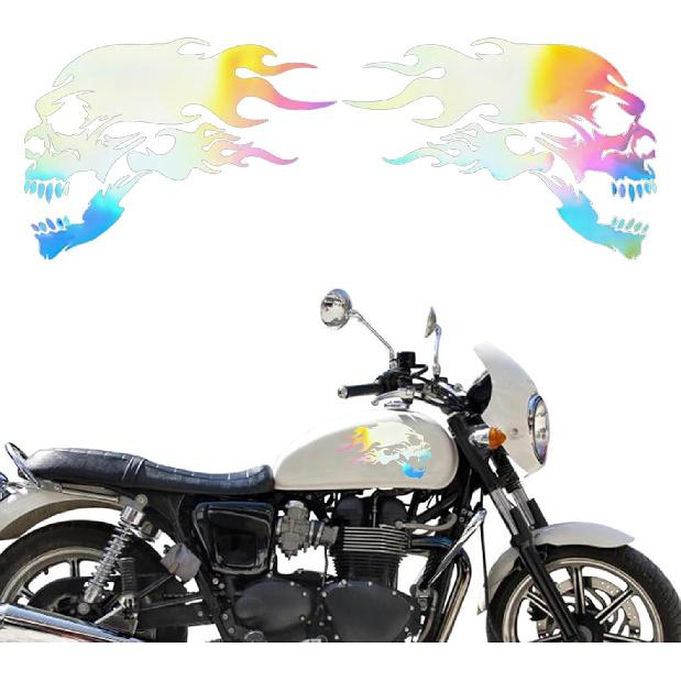 2PCS Flame Skull Pattern Vinyl Stickers, Car Racing Sports Flame Decals for Motorcycle, Cars, Trucks, SUVs, Off-Road, Vehicle Exterior Decoration Holographic Laser