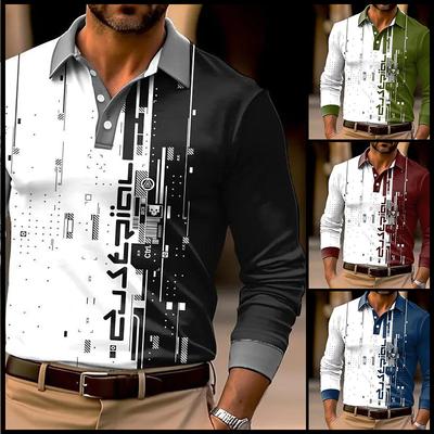 Autumn Men Clothes Long Sleeve Button Polo Shirt 3D Digital Print Casual Lapel Golf Polo Shirt 100% Polyester Medium Elasticity