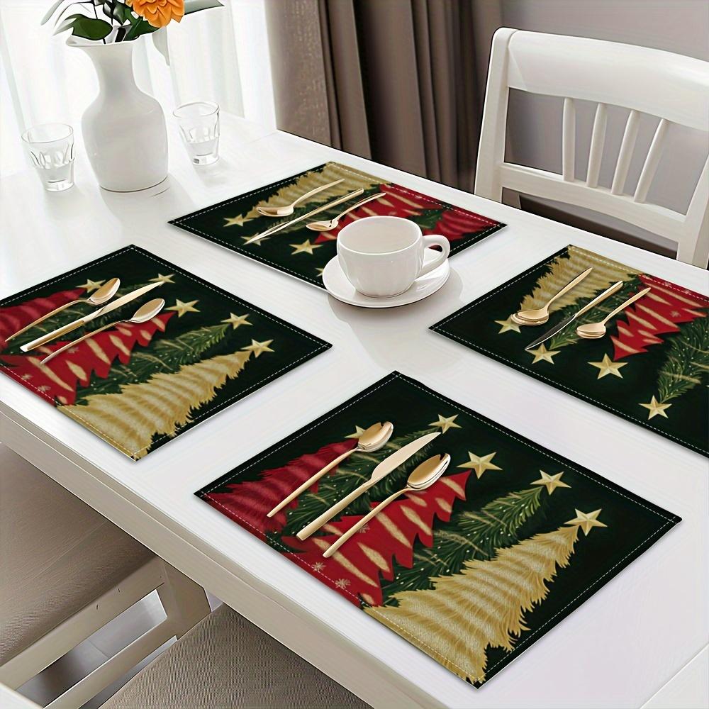 4pcs Christmas Placemats Measuring 12X18 Inches, Featuring a Christmas Tree Design, Perfect for Dining Tables, Festive Holiday Decorations, Suitable