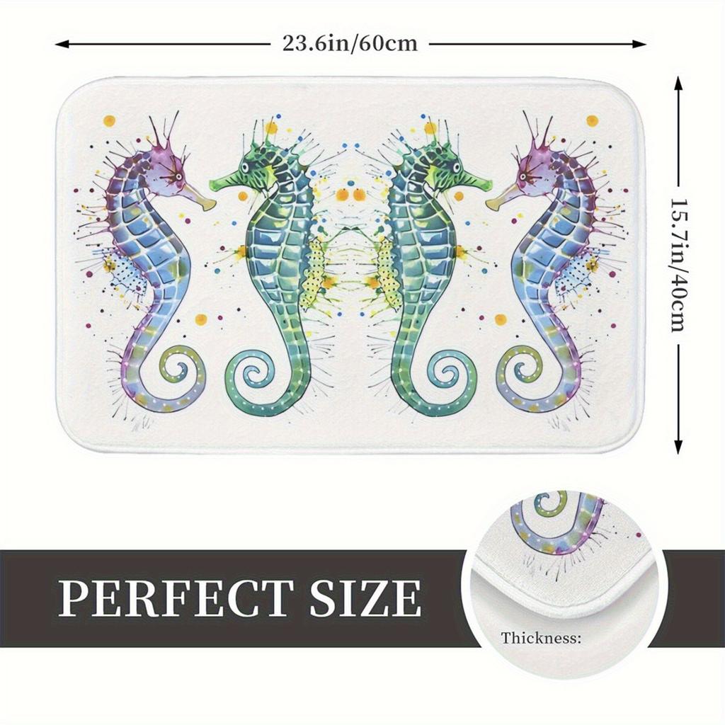 1pc Seahorse Bath Mat - Non-Slip Bathroom Mat with Oceanic Seahorse Design In Teal, Green, Purple, Non-Slip Backing for Shower,