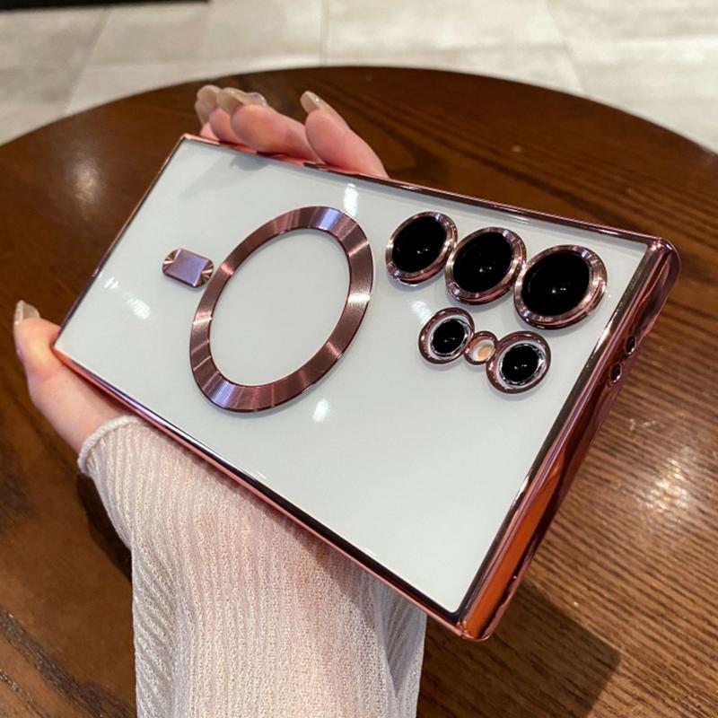 Luxury Plating For Magsafe Magnetic Clear Case For Samsung S25 Ultra S24 FE S23 Plus S22 S21 S20 Note 20 Lens Protection Cover