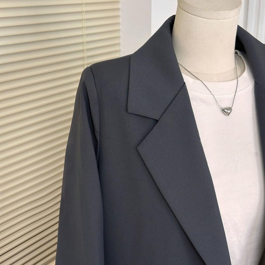 Dámské elegantní sako Korejský styl Volný střih Ležérní blejzr Design s prošívanými manžetami Novinka