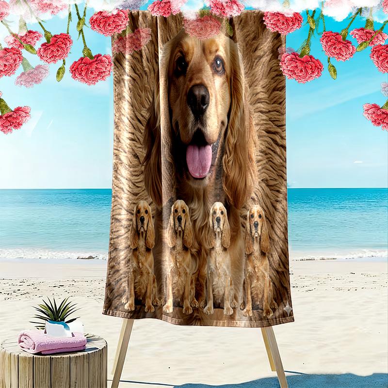 Serviette de plage imprimée Cocker Américain, Grande Serviette Douce à Séchage Rapide pour Plage, Camping, Natation