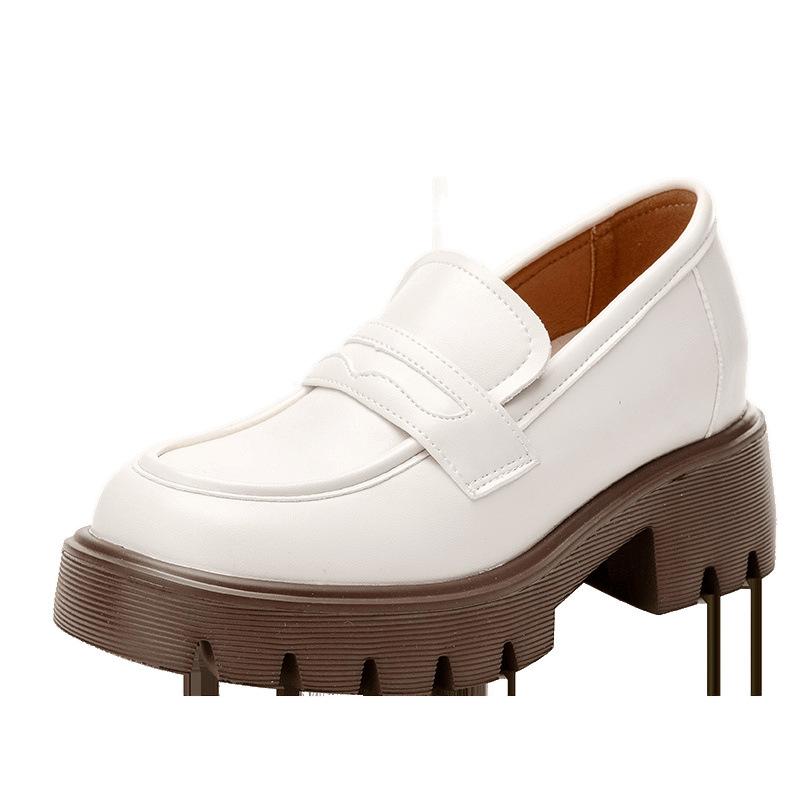 8Cm small inner height increase round head small leather shoes women's new single shoes thick sole white women's small size 3233