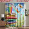 2D Flachdruck 2 Stück Vorhänge Bunte Bücher Schmetterlinge Regenbogen Schulbedarf Digital Gedruckte Polyester Vorhänge Familienfeier