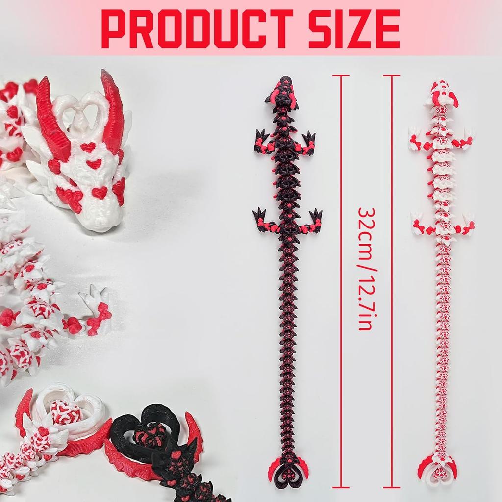 3D Printed Dragon with Wings, 3D Printed Animals Toys, Fidget Dragon Toys, Dragon Glow In The Dark Flexible Articulated Winged Crystal Dragon Model