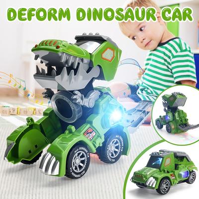 Juguete eléctrico del coche del dinosaurio deformado con música y luces intermitentes coloridas para los niños que juegan regalos