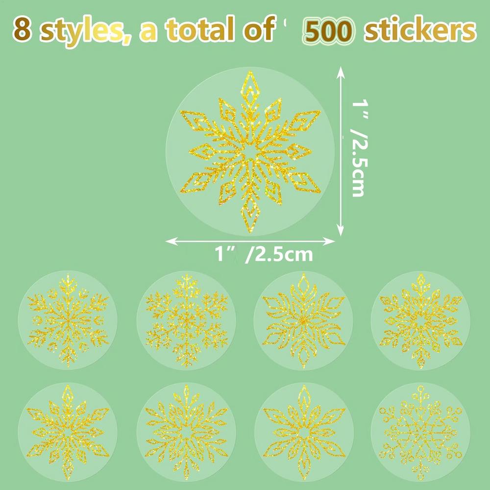 

500pcs Merry Christmas transparent snowflake Stickers Self adhesive Holiday Stickers For Christmas Decor Wedding Party Cards D 2.5CM золотий