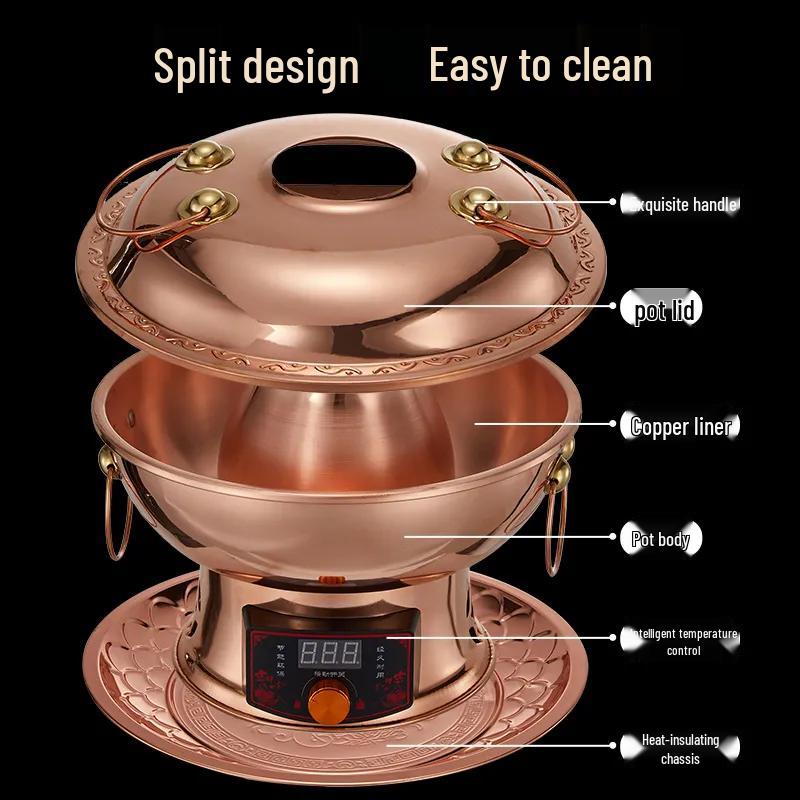 Dual-use Thickened Pure Copper Electric Hot Pot with Yuan Yang Divider for Mutton Slicing.
