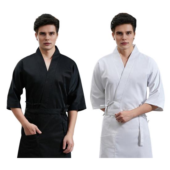 Chef Uniform with Apron Adjustable Waist Strap Unisex V-Neck Crossover Style Chef Jacket Professional Kitchen Workwear