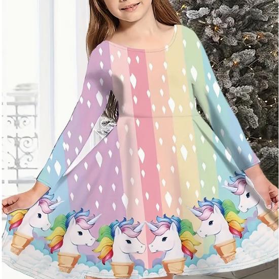 

Повседневное платье для девочки с принтом 3D бабочки и лошади, круглым вырезом и длинными рукавами, детское платье принцессы 110 розовый