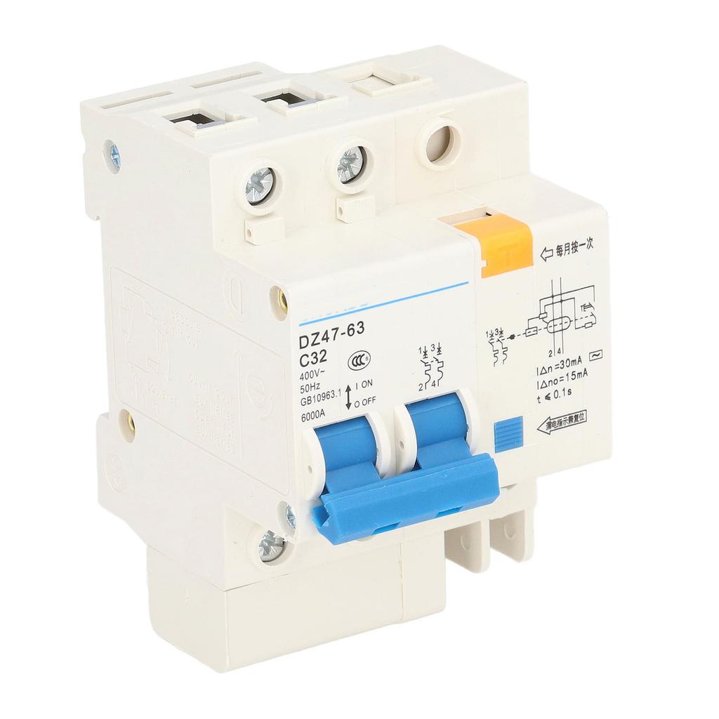 Small Circuit Breaker Ground Fault Interrupter with Protection 30mA 400V 2P+N 32A DZ4763 C32