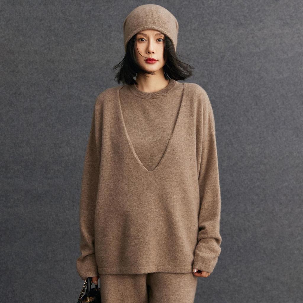 Set di maglieria casual da donna in cashmere, vestibilità larga, tre pezzi, per Autunno/Inverno