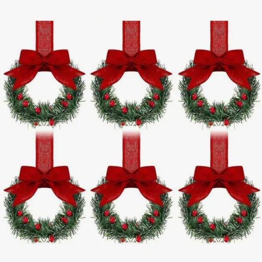 Weihnachts-Mini-Kranz Schrank Fenster Hängende Dekorationen mit Roter Schleife und Früchten für Partydekoration Kranz Türdekoration