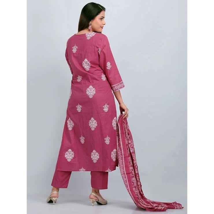 Women's Pure Cotton Printed with Handwork Kurta with Pants and Dupatta Set | Ethnic Set | Suit Set | Kurta Set | Wedding Suit Set
