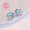 1 Pair of Silvery Stud Earrings, Featuring a Hollow-out Circular Moonlight Blue Design—simple, Hypoallergenic