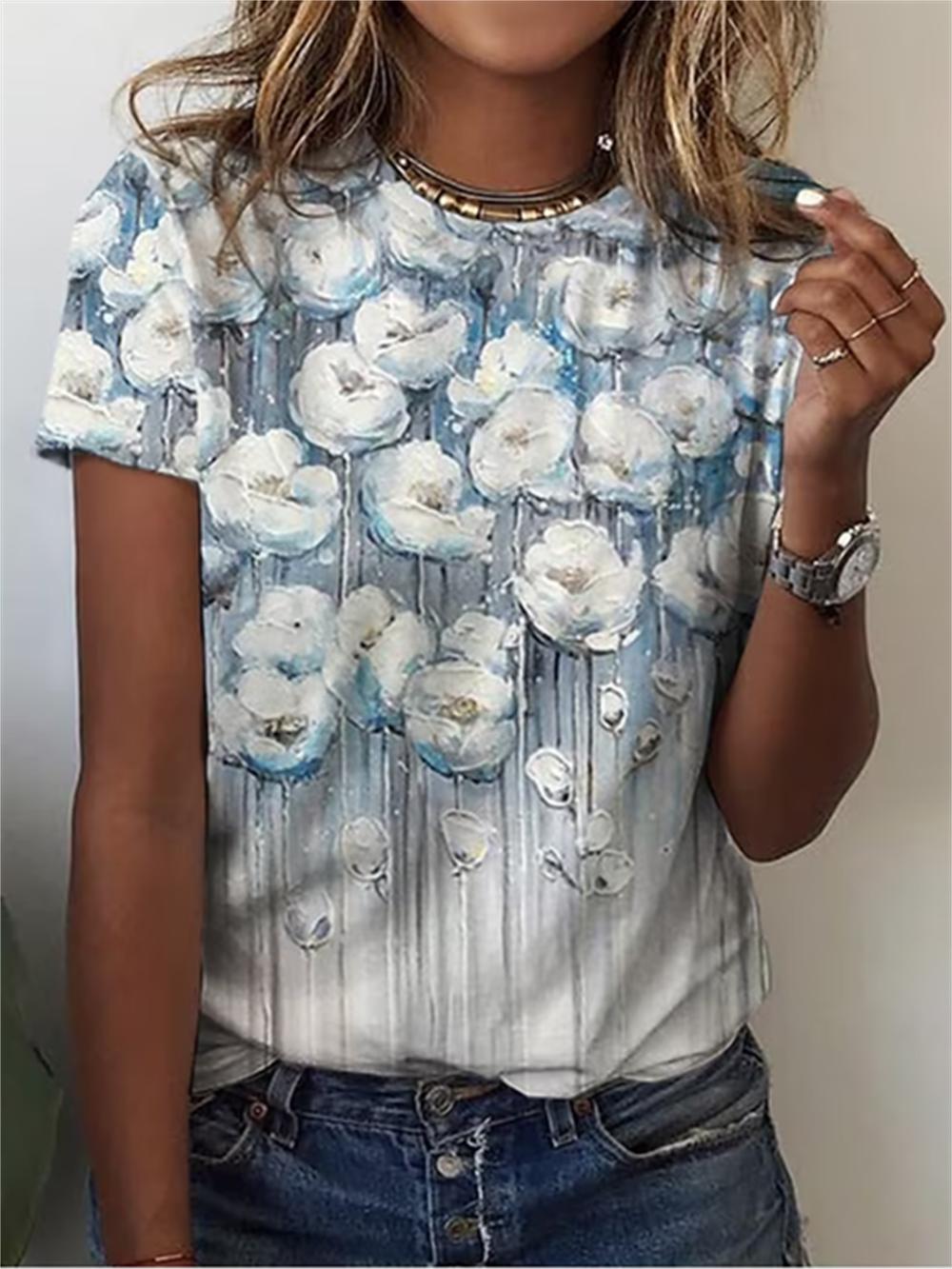 

Летняя женская футболка с коротким рукавом, художественная картина маслом, 3D печать, модная женская повседневная уличная рубашка с коротким рукавом, топ 6XL