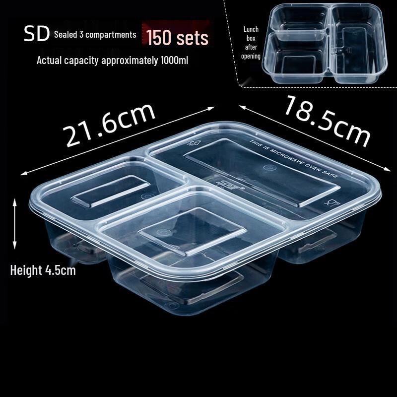 MOLUONA Disposable Transparent 3-Compartment Food Containers