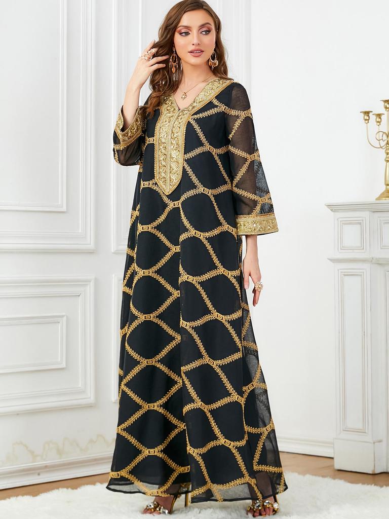 Dubai Women's Long-Sleeved Fashion Robe Dress