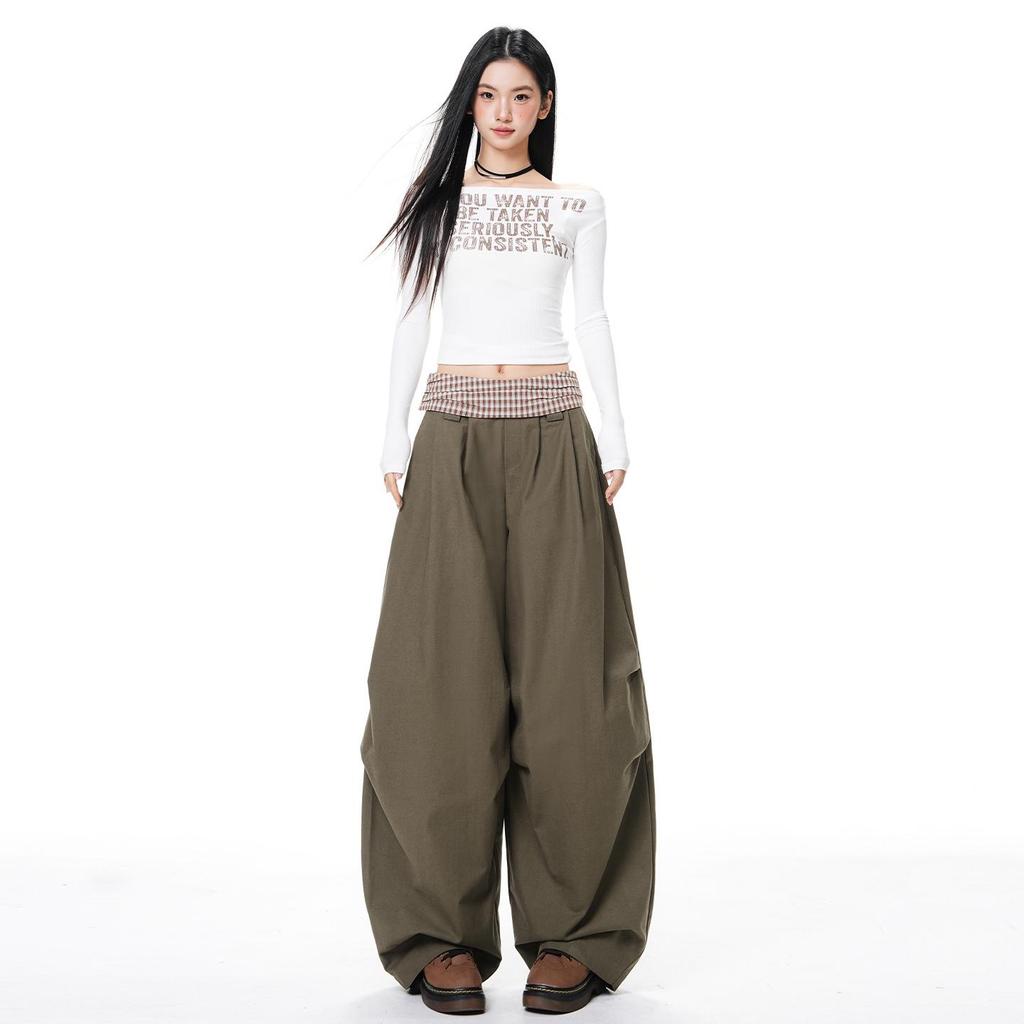 Women's Patchwork High-Waist Slimming Wide-Leg Pants - Spring/Autumn 2026