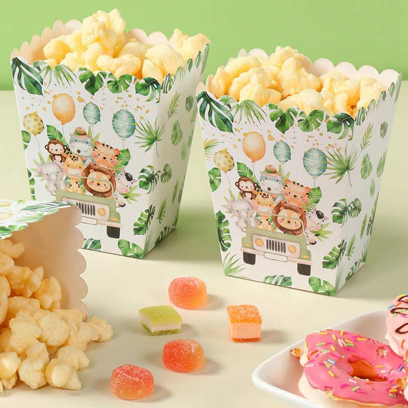 6 Stück Dschungel-Themen Popcornbox Becher Dschungel Geburtstagsparty Dekoration Kinder Junge Safari Geburtstag Hochzeitsfeier Zubehör Babyparty