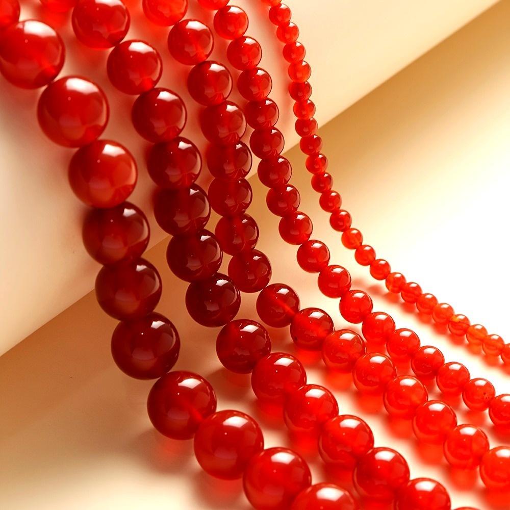 Ágatas Rojas Piedra Cuentas Redondas Naturales Hebra de 15" Cuentas Espaciadoras Sueltas Lisas 4/6/8/10/12mm para Fabricación de Joyas DIY Accesorios para Pulseras