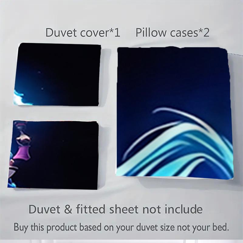 3pcs Jinx Blue and Purple Flame Fantasy Character Bedding Set-Perfect for Decorative Bedrooms, Hotels, and Festive Gifts!1202254a