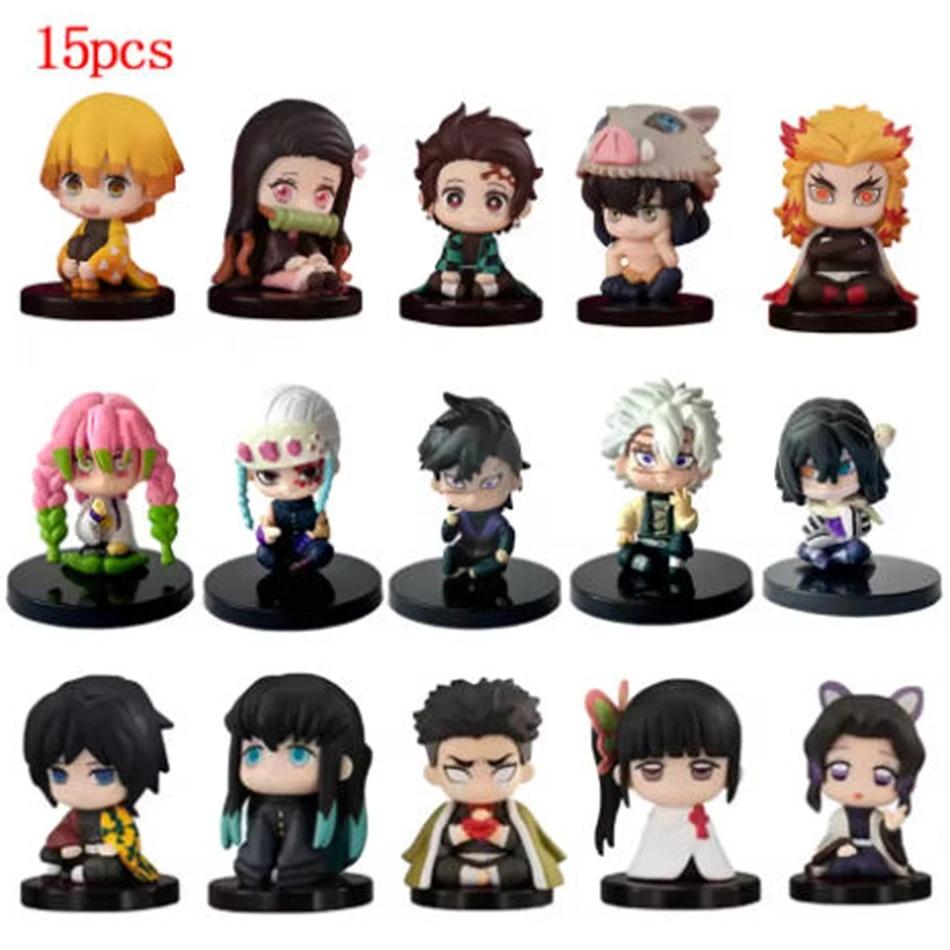 Demon Slayer Q Posket Mini Figurines  Kimetsu No Yaiba Pvc Dolls Set Of 5/10/12/15 For Desktop Decoration