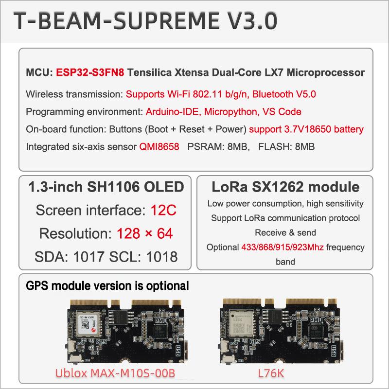 1Set Wifi Bluetooth Wwireless Module Lilygo® T-Beam Esp32-S3+Lora+Gps+Oled+Imu+Pmu Development Board