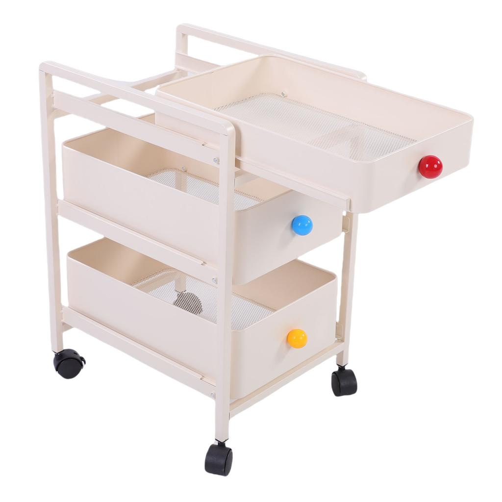 Storage Cart Milky White 3 Tier Metal Rolling Organizer with 360 degrees  Rotating Quiet Wheels for Kitchen Bathroom