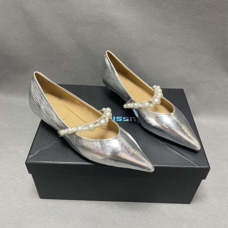 pointed head light mouth word belt autumn new pearl silver velvet soft sole low heel single shoes women