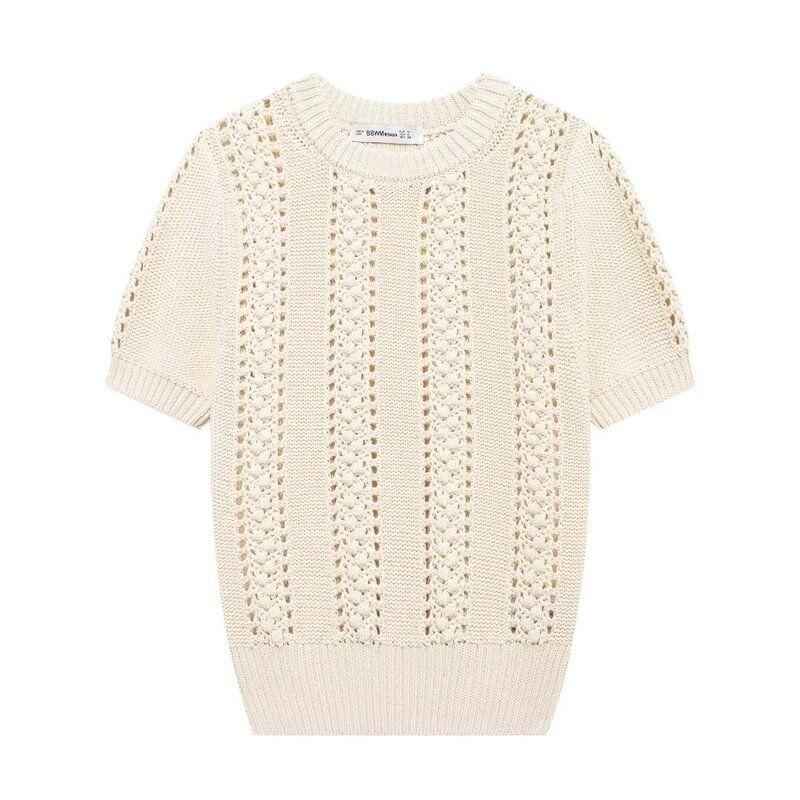 Fashion Style 2024 Autumn New Women's Clothing Commuter's All-Matching Short Sleeve Round Neck Cut Out Knitwear 2142125