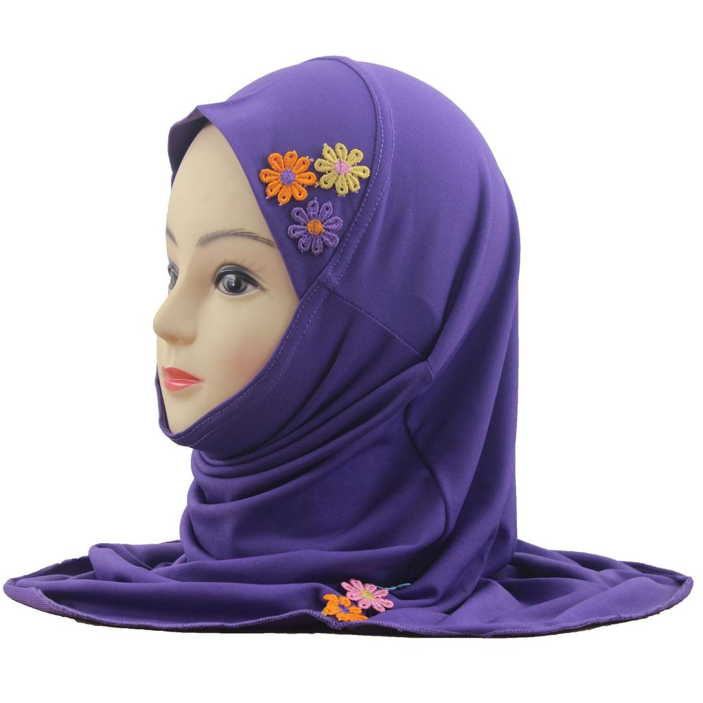 Easy To Wear Girls Instant Hijab Scarf Muslim Hijabs Handmade Flower Amira Lovely Flower Headscarf Turban for 2-6 Years Kids