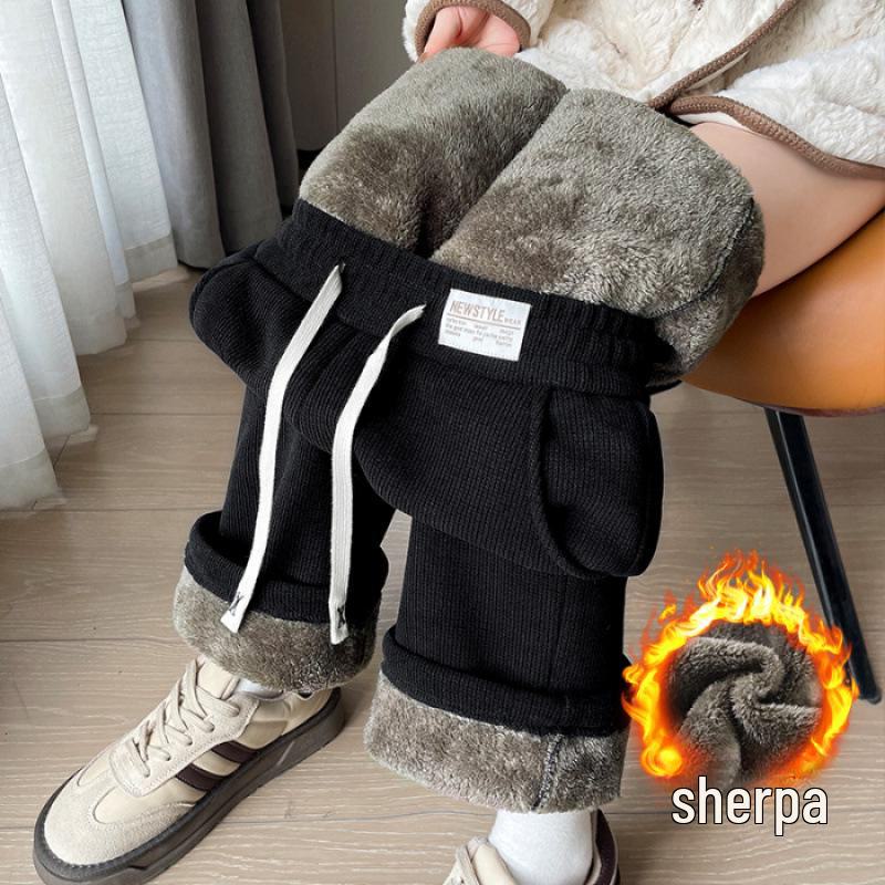 Women's Plush Corduroy Wide-Leg Pants - Thick, Warm, Plus Velvet Cotton, Autumn/Winter Straight-Leg Pants
